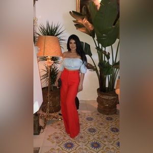 Zara small light blue crop top & small Red wide leg pants set